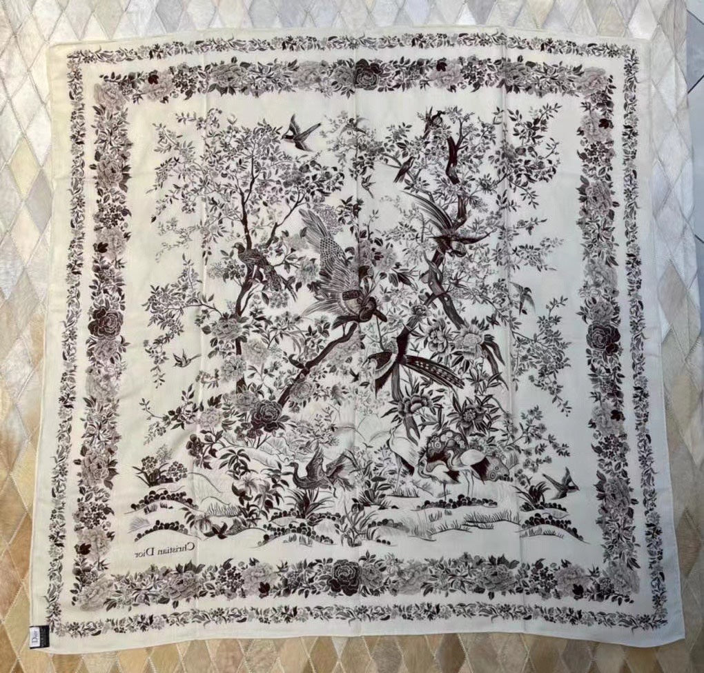 迪D家-茹伊叢手繪絲絨方巾 110*110 cm