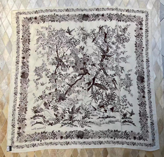 迪D家-茹伊叢手繪絲絨方巾 110*110 cm