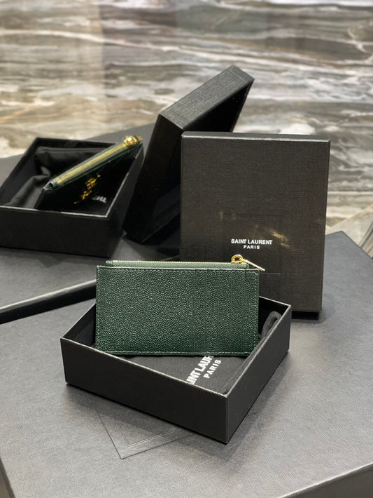 YSL 新品卡包_綠色金扣