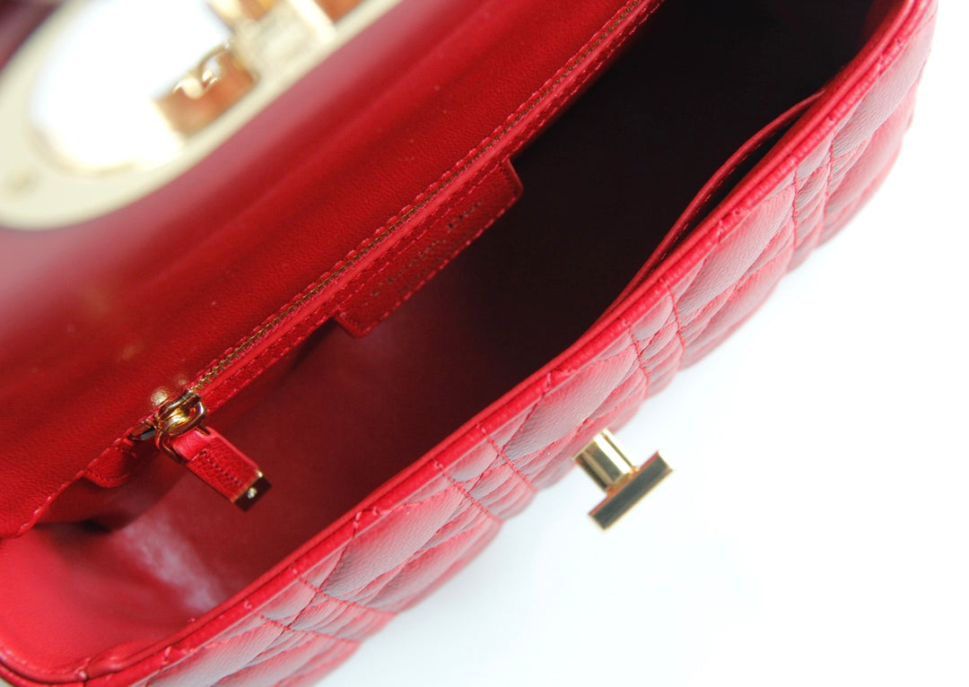 Dior Caro 小號20cm-紅色小牛皮