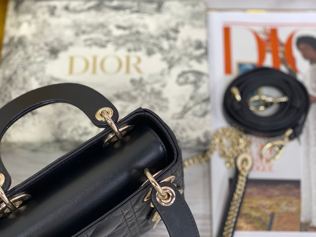Dior-Mini Lady Dior手袋-三格黛妃-17cm-黑色金扣