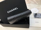 Chanel CF三折短夾-黑色荔枝皮銀扣