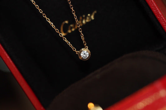 Cartier 20分單鑽項鍊-玫瑰金